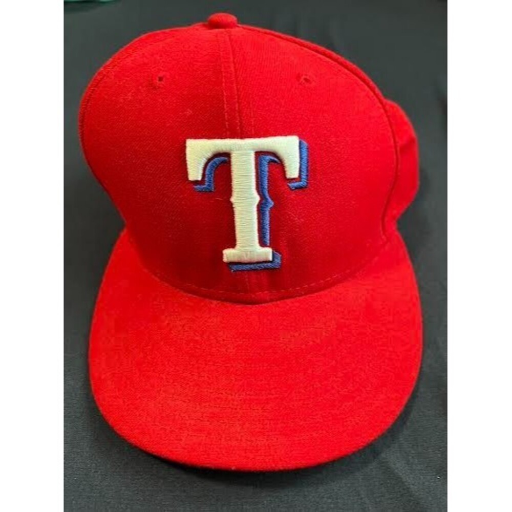 Texas Rangers Hat Cap Fitted Mens 7 3/8 Red Baseball Authentic